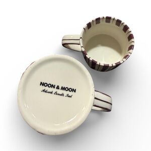 Set of Noon & Moon Cream Coffee Cups with Brown Stripe Detail